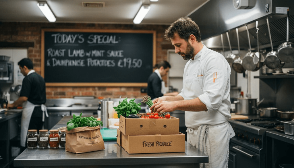 Chef using corrugated packaging in kitchen