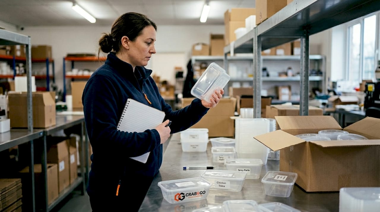 Manager inspecting PP plastic food packaging