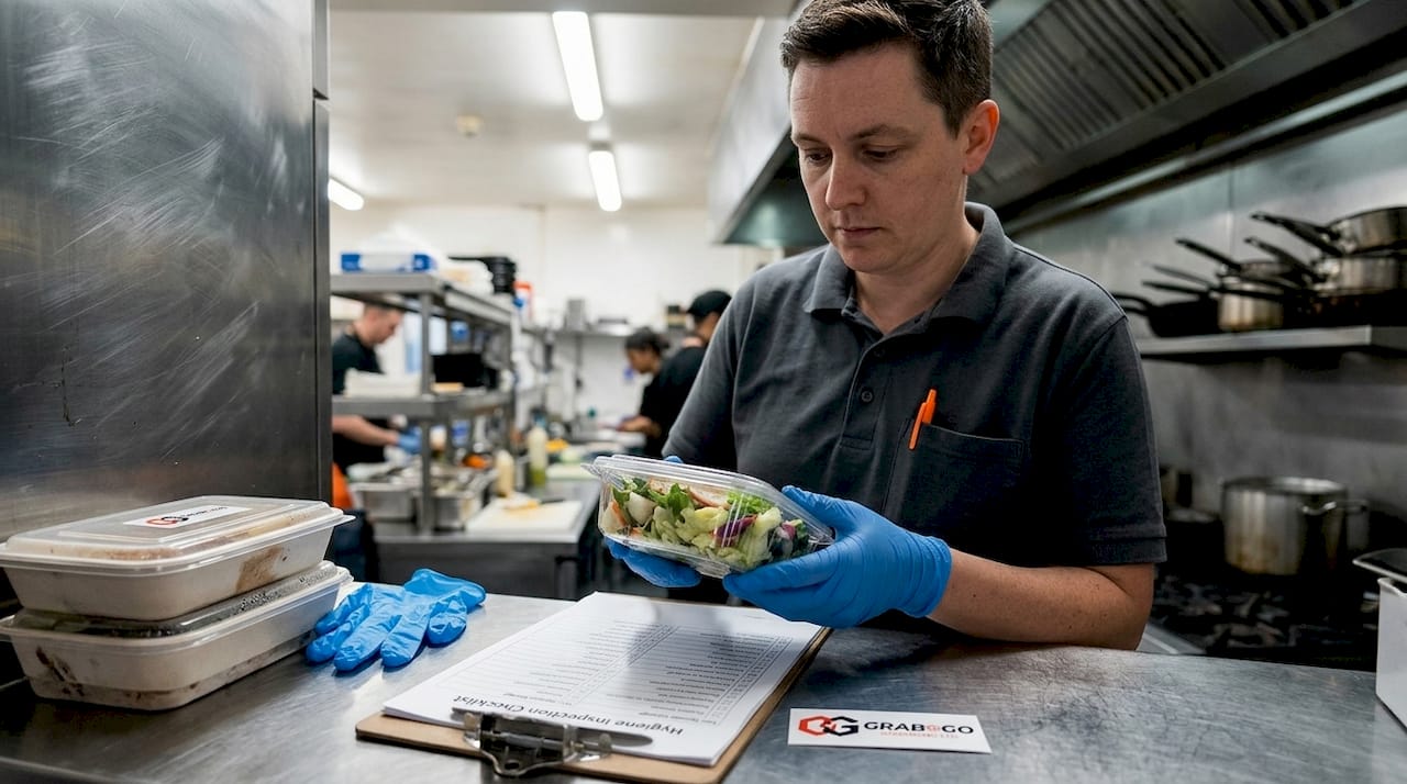 Manager checks tamper-evident food container seal