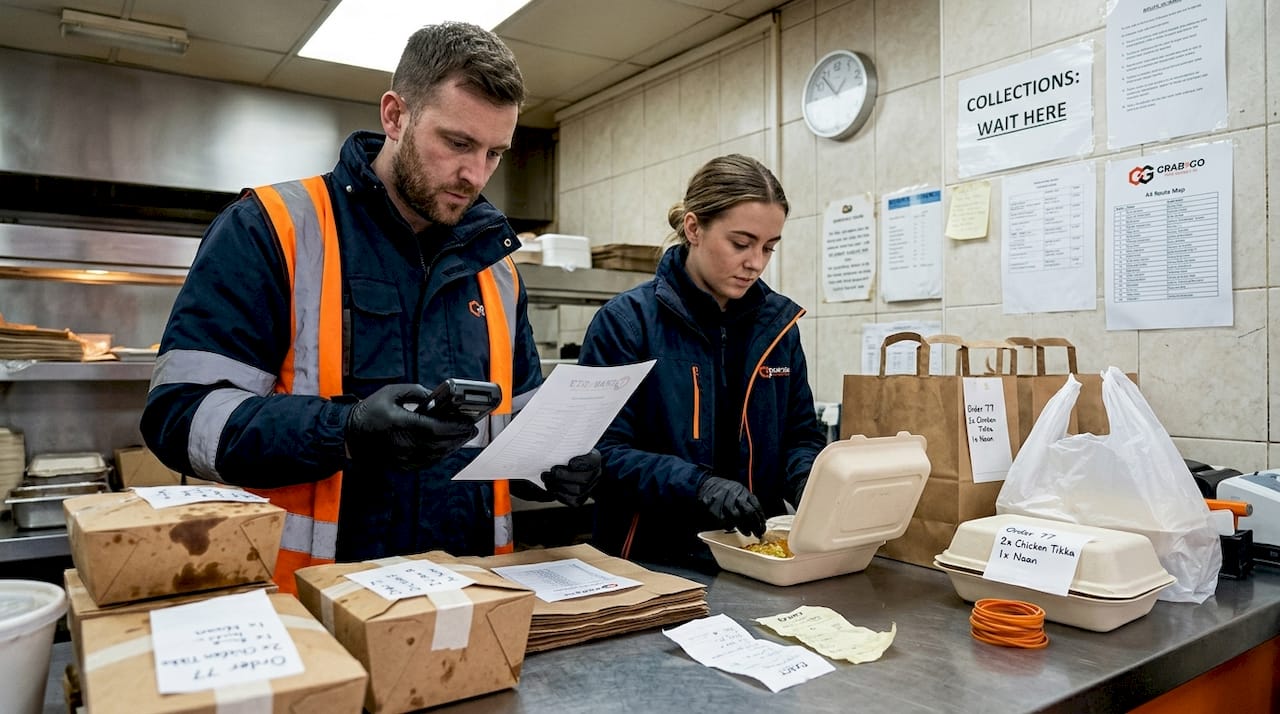 Delivery staff packing UK takeaway orders