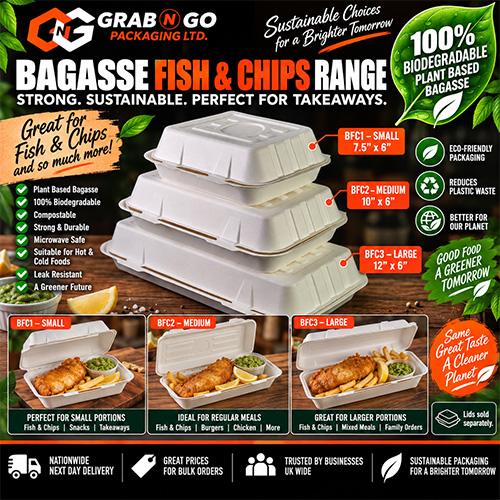 Bagasse Fish & Chip Clamshells