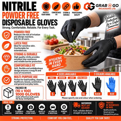 Medium Black Nitrile Powder Free Gloves