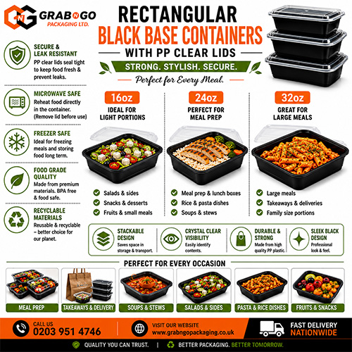 Rectangular Black Base Containers with Lid