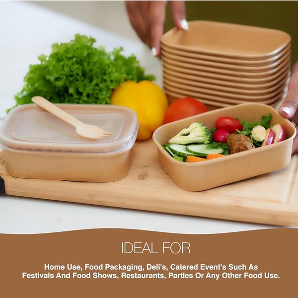 650ml Small/Medium Rectangular Kraft Deli Bowls - Image 6
