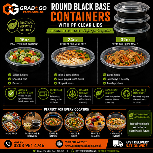 Round Black Base Containers with PP Lid