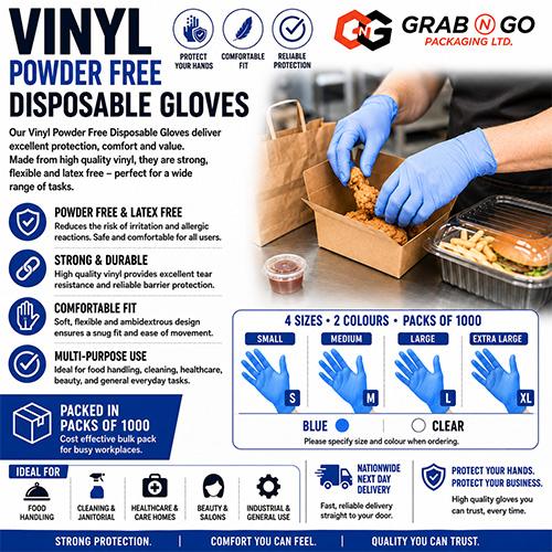 Large Blue Vinyl Powder Free Gloves